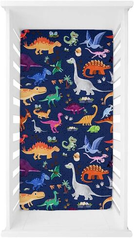 ملاءة سرير أطفال ناعمة مناسبة من HOOYAX، ملاءة سرير أطفال قابلة للتمدد وجيدة التهوية للأولاد والبنات، تناسب مرتبة سرير الأطفال القياسية وفراش الأطفال الصغار (ديناصور) in Kuwait