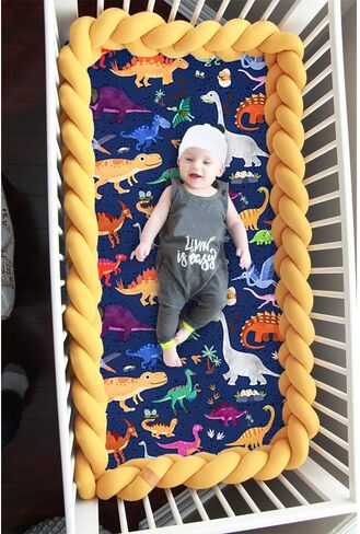 ملاءة سرير أطفال ناعمة مناسبة من HOOYAX، ملاءة سرير أطفال قابلة للتمدد وجيدة التهوية للأولاد والبنات، تناسب مرتبة سرير الأطفال القياسية وفراش الأطفال الصغار (ديناصور) in Kuwait