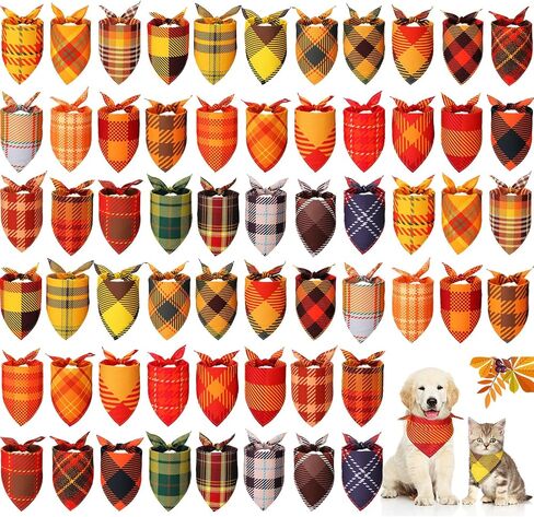 Sweetude 60 Pcs Fall Thanksgiving Plaid Dog Bandanas Bulk Thanksgiving Pet Scarf Bibs Puppy Bandana Adjustable Washable Kerchief Pet Costume Accessories Grooming Supplies for Small to Large Cats Dogs in Saudi Arabia