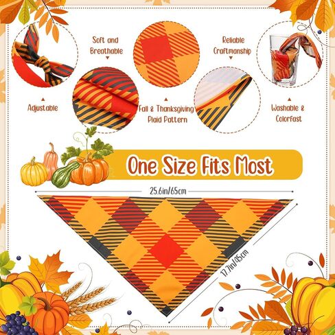 Sweetude 60 Pcs Fall Thanksgiving Plaid Dog Bandanas Bulk Thanksgiving Pet Scarf Bibs Puppy Bandana Adjustable Washable Kerchief Pet Costume Accessories Grooming Supplies for Small to Large Cats Dogs in Saudi Arabia