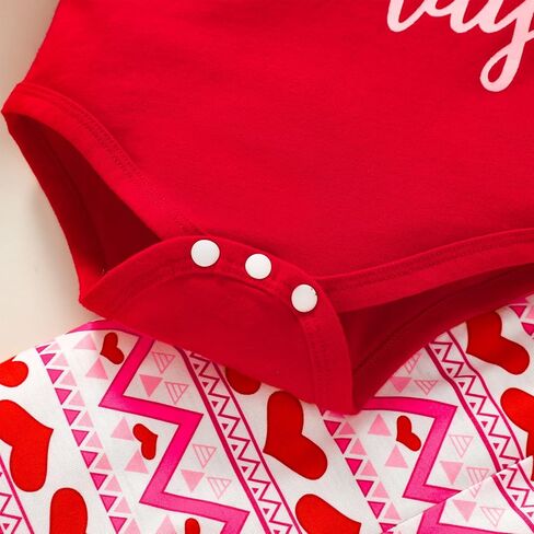 GRNSHTS ملابس طفلة عيد الحب الأول بأكمام طويلة رومبير مكشكش سروال ذو جرس سفلي 3 قطعة ملابس على شكل قلب الحب in Kuwait