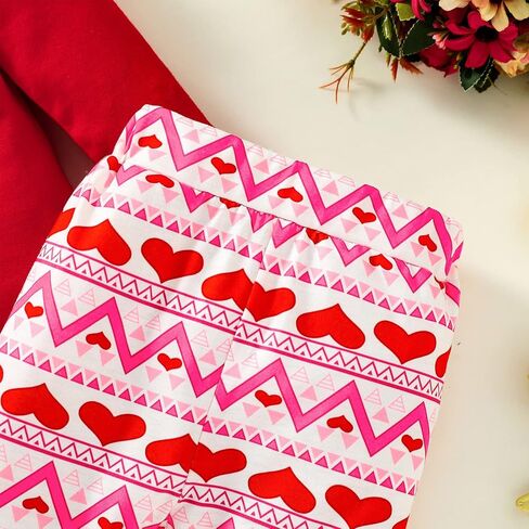 GRNSHTS ملابس طفلة عيد الحب الأول بأكمام طويلة رومبير مكشكش سروال ذو جرس سفلي 3 قطعة ملابس على شكل قلب الحب in Kuwait