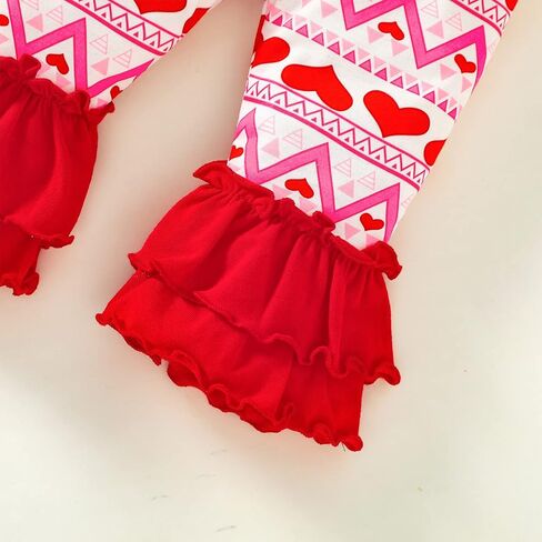 GRNSHTS ملابس طفلة عيد الحب الأول بأكمام طويلة رومبير مكشكش سروال ذو جرس سفلي 3 قطعة ملابس على شكل قلب الحب in Kuwait