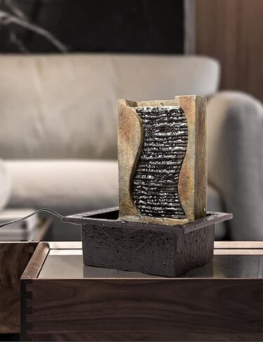 سينهيجو نافورة مياه داخلية لسطح الطاولة من زين بتصميم شلال فينغ شوي لتزيين المنزل وكقطعة مركزية للطاولة وهدايا الاسترخاء مع مصابيح LED مقاس 27 سم in Kuwait