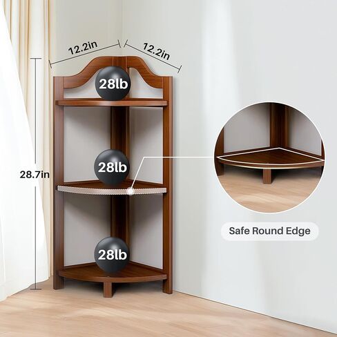 Renook 3 Tier Corner Shelf Stand - Bomboo Corner Shelves Display Rack with Anti-Corrosion Paint, 28.7" Tall Corner Bookshelf Organizer for Living Room Decor. in Kuwait