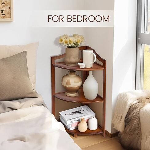 Renook 3 Tier Corner Shelf Stand - Bomboo Corner Shelves Display Rack with Anti-Corrosion Paint, 28.7" Tall Corner Bookshelf Organizer for Living Room Decor. in Kuwait