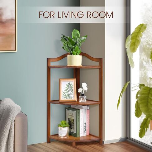 Renook 3 Tier Corner Shelf Stand - Bomboo Corner Shelves Display Rack with Anti-Corrosion Paint, 28.7" Tall Corner Bookshelf Organizer for Living Room Decor. in Kuwait