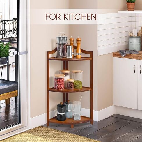 Renook 3 Tier Corner Shelf Stand - Bomboo Corner Shelves Display Rack with Anti-Corrosion Paint, 28.7" Tall Corner Bookshelf Organizer for Living Room Decor. in Kuwait