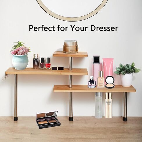 Encomle Corner Shelf, 3-Tier Kitchen Countertop Organizer, Adjustable Bamboo Desk Storage Rack Spice Rack Over Sink Storage Plant Shelf, Display Shelves with Hooks for Saving Space in Kuwait