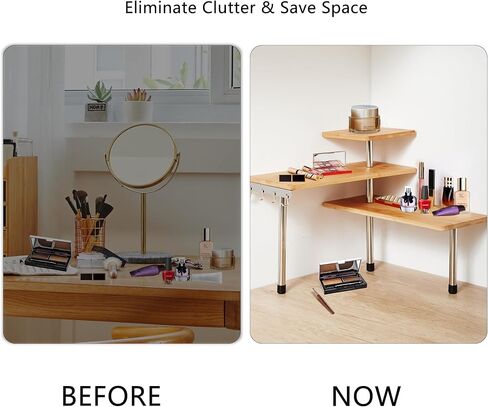 Encomle Corner Shelf, 3-Tier Kitchen Countertop Organizer, Adjustable Bamboo Desk Storage Rack Spice Rack Over Sink Storage Plant Shelf, Display Shelves with Hooks for Saving Space in Kuwait