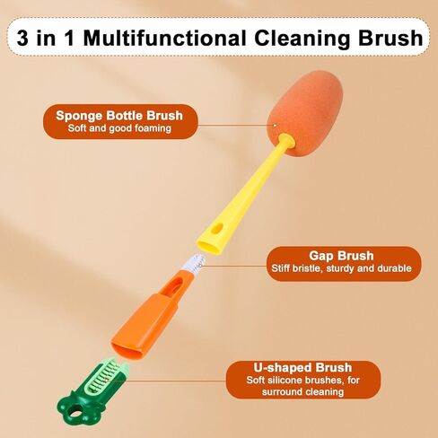 فرشاة تنظيف زجاجات الأطفال من مومو، إسفنجة قابلة لإعادة الاستخدام، فرشاة لتنظيف زجاجات الأطفال، منظف للحلمات in Kuwait