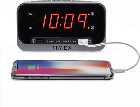 Timex Bedside Alarm Clock with Dual USB Charging, Dual Alarm, Nightlight, Snooze bar, and Battery Backup (T1300) in Saudi Arabia