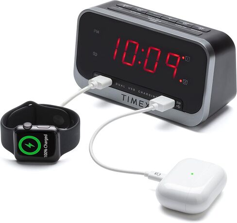 Timex Bedside Alarm Clock with Dual USB Charging, Dual Alarm, Nightlight, Snooze bar, and Battery Backup (T1300) in Saudi Arabia