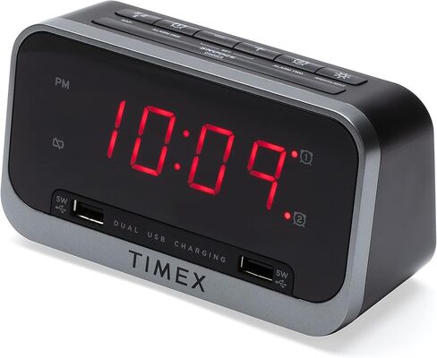Timex Bedside Alarm Clock with Dual USB Charging, Dual Alarm, Nightlight, Snooze bar, and Battery Backup (T1300) in Saudi Arabia