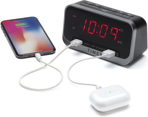 Timex Bedside Alarm Clock with Dual USB Charging, Dual Alarm, Nightlight, Snooze bar, and Battery Backup (T1300) in Saudi Arabia