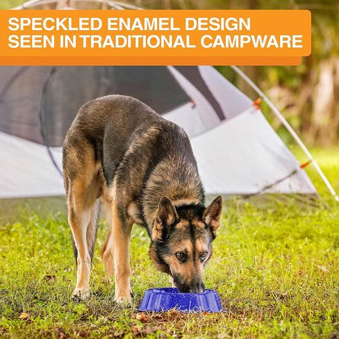 Neater Pet Brands - Outdoor Camping Style Pet Bowl - Enamel Ware Blue Black Granite Colors - Dog Cat No Tip Skid Bowls (16 oz, Black) in Kuwait