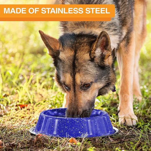 Neater Pet Brands - Outdoor Camping Style Pet Bowl - Enamel Ware Blue Black Granite Colors - Dog Cat No Tip Skid Bowls (16 oz, Black) in Kuwait