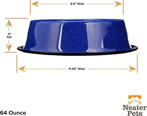 Neater Pet Brands - Outdoor Camping Style Pet Bowl - Enamel Ware Blue Black Granite Colors - Dog Cat No Tip Skid Bowls (16 oz, Black) in Kuwait
