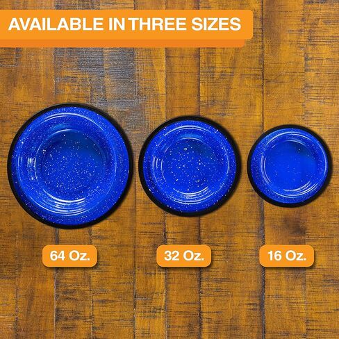 Neater Pet Brands - Outdoor Camping Style Pet Bowl - Enamel Ware Blue Black Granite Colors - Dog Cat No Tip Skid Bowls (16 oz, Black) in Kuwait