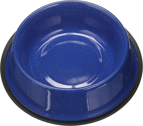 Neater Pet Brands - Outdoor Camping Style Pet Bowl - Enamel Ware Blue Black Granite Colors - Dog Cat No Tip Skid Bowls (16 oz, Black) in Kuwait