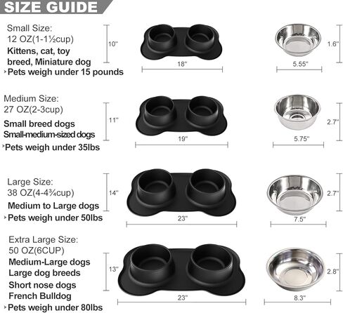Pet Deluxe Dog Bowls Stainless Steel Dog Food Water Bowl Set with Stand, Feeding Bowls No Spill Non-Skid Silicone Mat, Dog Dishes for Small Medium Large Size Dog Pet Cat Puppy Food Bowl, Black, 4 Cup in Kuwait