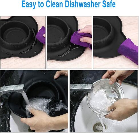 Pet Deluxe Dog Bowls Stainless Steel Dog Food Water Bowl Set with Stand, Feeding Bowls No Spill Non-Skid Silicone Mat, Dog Dishes for Small Medium Large Size Dog Pet Cat Puppy Food Bowl, Black, 4 Cup in Kuwait