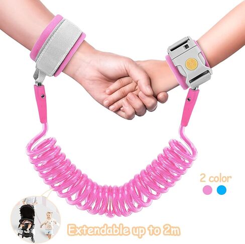 زمام امان للاطفال الصغار مضاد للضياع مع قفل حثي مغناطيسي، امن للرضع والاطفال، سلسلة شنطة ظهر للاطفال، حزام امان للاطفال (زهري + ازرق) in Kuwait