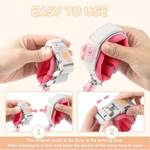 زمام امان للاطفال الصغار مضاد للضياع مع قفل حثي مغناطيسي، امن للرضع والاطفال، سلسلة شنطة ظهر للاطفال، حزام امان للاطفال (زهري + ازرق) in Kuwait