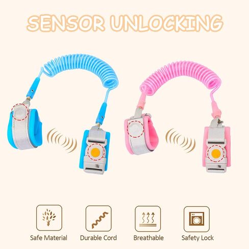 زمام امان للاطفال الصغار مضاد للضياع مع قفل حثي مغناطيسي، امن للرضع والاطفال، سلسلة شنطة ظهر للاطفال، حزام امان للاطفال (زهري + ازرق) in Kuwait