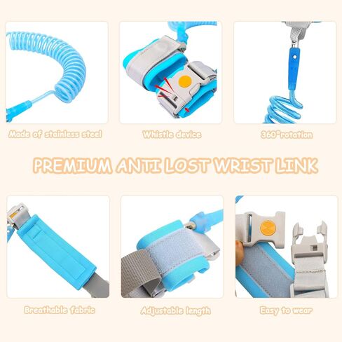 زمام امان للاطفال الصغار مضاد للضياع مع قفل حثي مغناطيسي، امن للرضع والاطفال، سلسلة شنطة ظهر للاطفال، حزام امان للاطفال (زهري + ازرق) in Kuwait