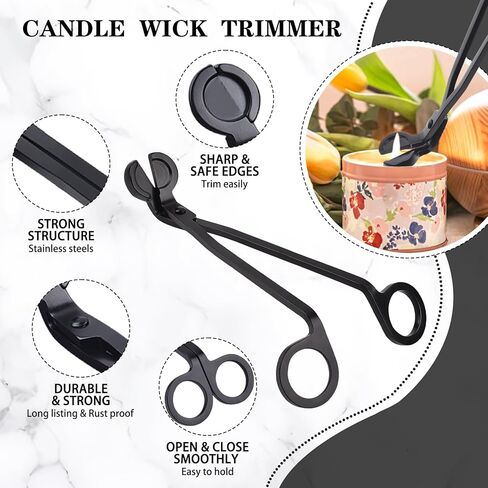 STNRST-IN أداة تشذيب فتيل الشموع، مقص شموع من الفولاذ المقاوم للصدأ، قاطع فتيل شمعة أسود غير لامع، مقص شموع بعمق في الشموع لقطع الفتائل المستهلكة in Kuwait