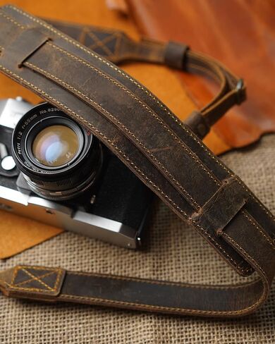 حزام كتف ورقبة للكاميرا مصنوع يدويًا من جلد البقر الشمعي من بول ستوريز، حزام كاميرا من الجلد المحبب بالكامل قابل للتعديل in Kuwait