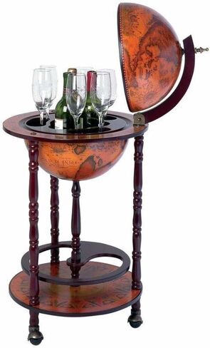 بار نبيذ ايطالي طبق الاصل من القرن السادس عشر بقطر 13 انش بتصميم خريطة العالم القديم من اي هوم برودكتس، بني in Kuwait