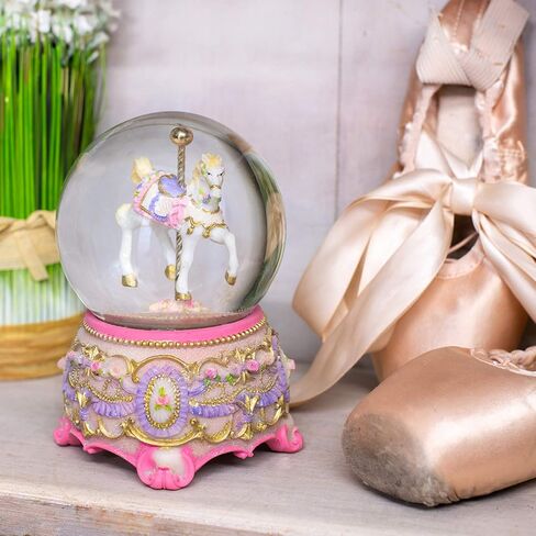 Gilded Gold Tone Cupid and Carousel Horse 100MM Musical Water Globe Plays Tune Unchained Melody in Kuwait