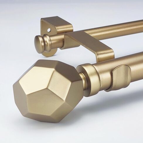 قضبان ستائر ذهبية بقطر 1-1/8 بوصة من ILAISIHOME مع لمسة نهائية ذات أوجه هندسية، قضبان ستائر مزدوجة تصغير 72-144 بوصة لعرض النافذة 68-140 بوصة، حزمة واحدة in Kuwait