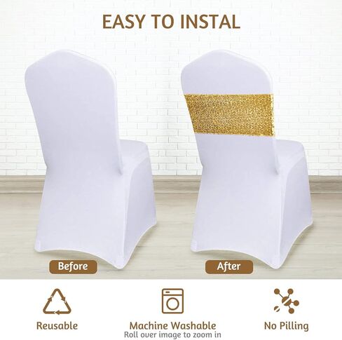 Yulejo 80 Pieces Sequin Chair Sashes Chair Sashes Spandex Glitter Chair Band Shiny One-Sided Sequins Decor Stretchy Chair Sash for Wedding Hotel Reception Party Banquet Chairs Decorations (Silver) in Saudi Arabia