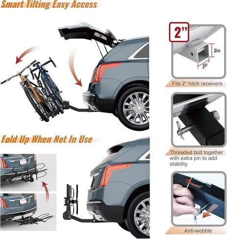 MARVOWARE 2'' Hitch Bike Rack for Cars, 2-Bike Electric Bike eBike Carrier for Standard, Fat Tire Bicycles, 160 lbs Capacity with Smart Tilting (Black) in Saudi Arabia