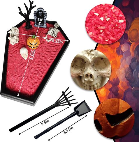 ديكور حديقة Coffin Zen من Aeepics لمكتب المكتب، هدايا قوطية للنساء، صينية مكتب للهالوين، تتضمن المجموعة هيكل عظمي لليقطين وشجرة الكلب وشاهد القبر وأشعل النار (Coffin ZG-A) in Kuwait