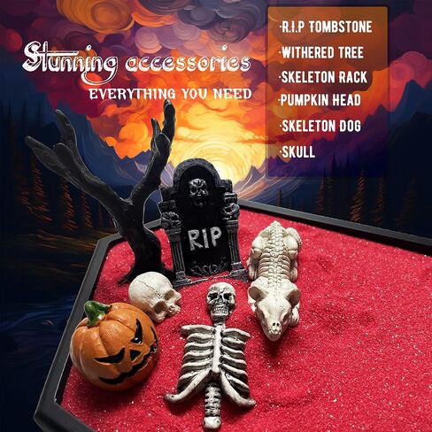 ديكور حديقة Coffin Zen من Aeepics لمكتب المكتب، هدايا قوطية للنساء، صينية مكتب للهالوين، تتضمن المجموعة هيكل عظمي لليقطين وشجرة الكلب وشاهد القبر وأشعل النار (Coffin ZG-A) in Kuwait