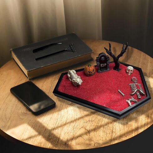 ديكور حديقة Coffin Zen من Aeepics لمكتب المكتب، هدايا قوطية للنساء، صينية مكتب للهالوين، تتضمن المجموعة هيكل عظمي لليقطين وشجرة الكلب وشاهد القبر وأشعل النار (Coffin ZG-A) in Kuwait