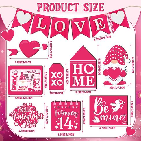 14 Pcs Valentines Day Tiered Tray Decor Set Farmhouse Rustic Pink Valentines Day Decor Cute Be Mine Gnome Home Heart Tabletop Valentines Wooden Sign for Home Party Kitchen Wedding Anniversary Decor in Kuwait