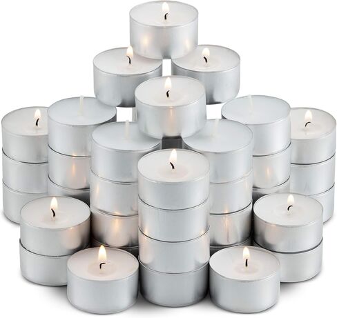 MontoPack Unscented White Tealight Candles Bulk [100] | 8 Hours of Smokeless, Dripless, Long Lasting Burning Paraffin Tea Lights | Small Votive Mini Candles for Home, Shabbat, Weddings & Emergencies in Kuwait