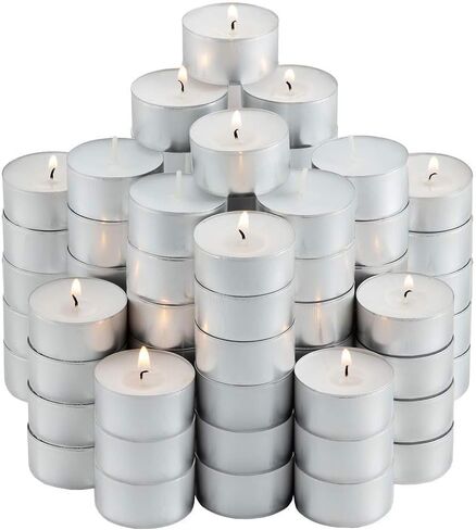 MontoPack Unscented White Tealight Candles Bulk [100] | 8 Hours of Smokeless, Dripless, Long Lasting Burning Paraffin Tea Lights | Small Votive Mini Candles for Home, Shabbat, Weddings & Emergencies in Kuwait