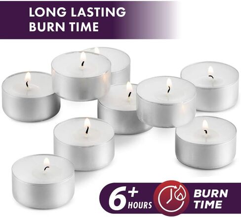 MontoPack Unscented White Tealight Candles Bulk [100] | 8 Hours of Smokeless, Dripless, Long Lasting Burning Paraffin Tea Lights | Small Votive Mini Candles for Home, Shabbat, Weddings & Emergencies in Kuwait