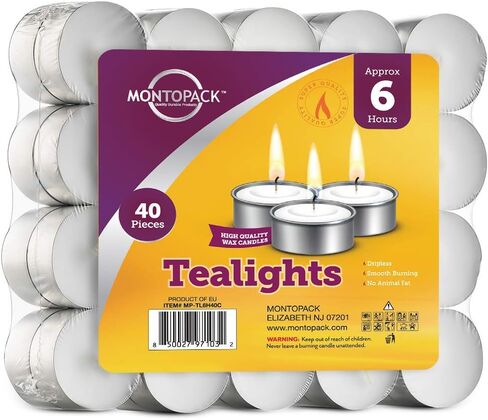 MontoPack Unscented White Tealight Candles Bulk [100] | 8 Hours of Smokeless, Dripless, Long Lasting Burning Paraffin Tea Lights | Small Votive Mini Candles for Home, Shabbat, Weddings & Emergencies in Kuwait