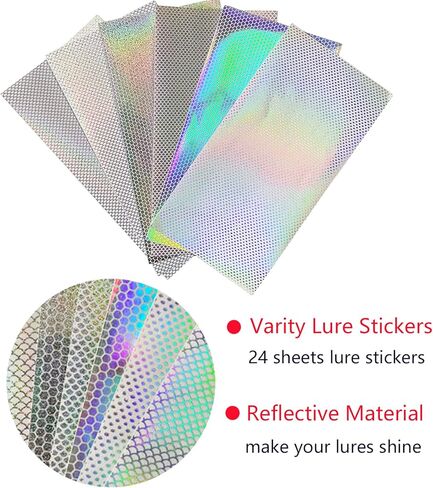 24 ورقة من ملصقات طُعم الصيد من بومبيت، ملصقات طُعم هولوغرافية لاصقة، ملصقات قشور سمك لاصقة، شرائط طُعم صيد السمك ذاتية الصنع in Kuwait