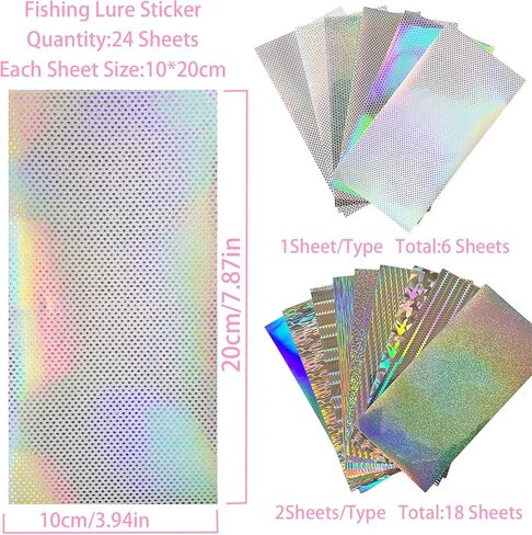 24 ورقة من ملصقات طُعم الصيد من بومبيت، ملصقات طُعم هولوغرافية لاصقة، ملصقات قشور سمك لاصقة، شرائط طُعم صيد السمك ذاتية الصنع in Kuwait