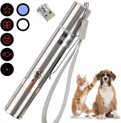 لعبة ليزر للقطط من اوتيك، مؤشر ليزر للكلاب والالعاب التفاعلية للقطط والكلاب في الاماكن المغلقة - لعبة تفاعلية 7 في 1 للقطط والكلاب، صندوق ممتاز قابل لاعادة الشحن بمنفذ USB، العاب تمارين تعليمية in Kuwait