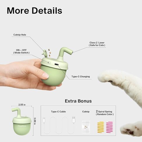 OFFBEATISM Cat Laser Toys, Automatic Cat Laser Toy Tumbler Design, Rechargeable Cat Laser Pointer 360°Irregular Rotation, 3 Modes Interactive Cat Toy for Indoor Cats of All Ages and Sizes (Green) in Kuwait