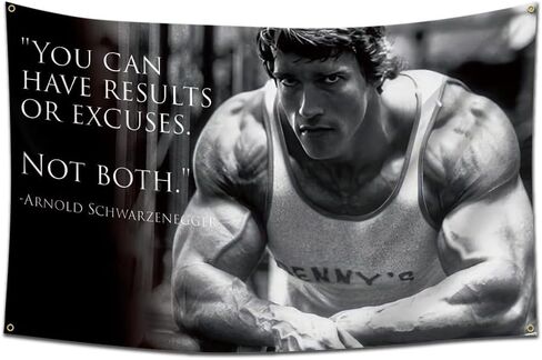 Arbinger Arnold Schwarzenegger يمكنك الحصول على نتائج أو أعذار ليس كلاهما راية علم نسيج (3 × 5 أقدام، بولي 150 د، لون زاهي) تعليق على الحائط للتمرين في صالة الألعاب الرياضية، اقتباسات ملهمة in Kuwait